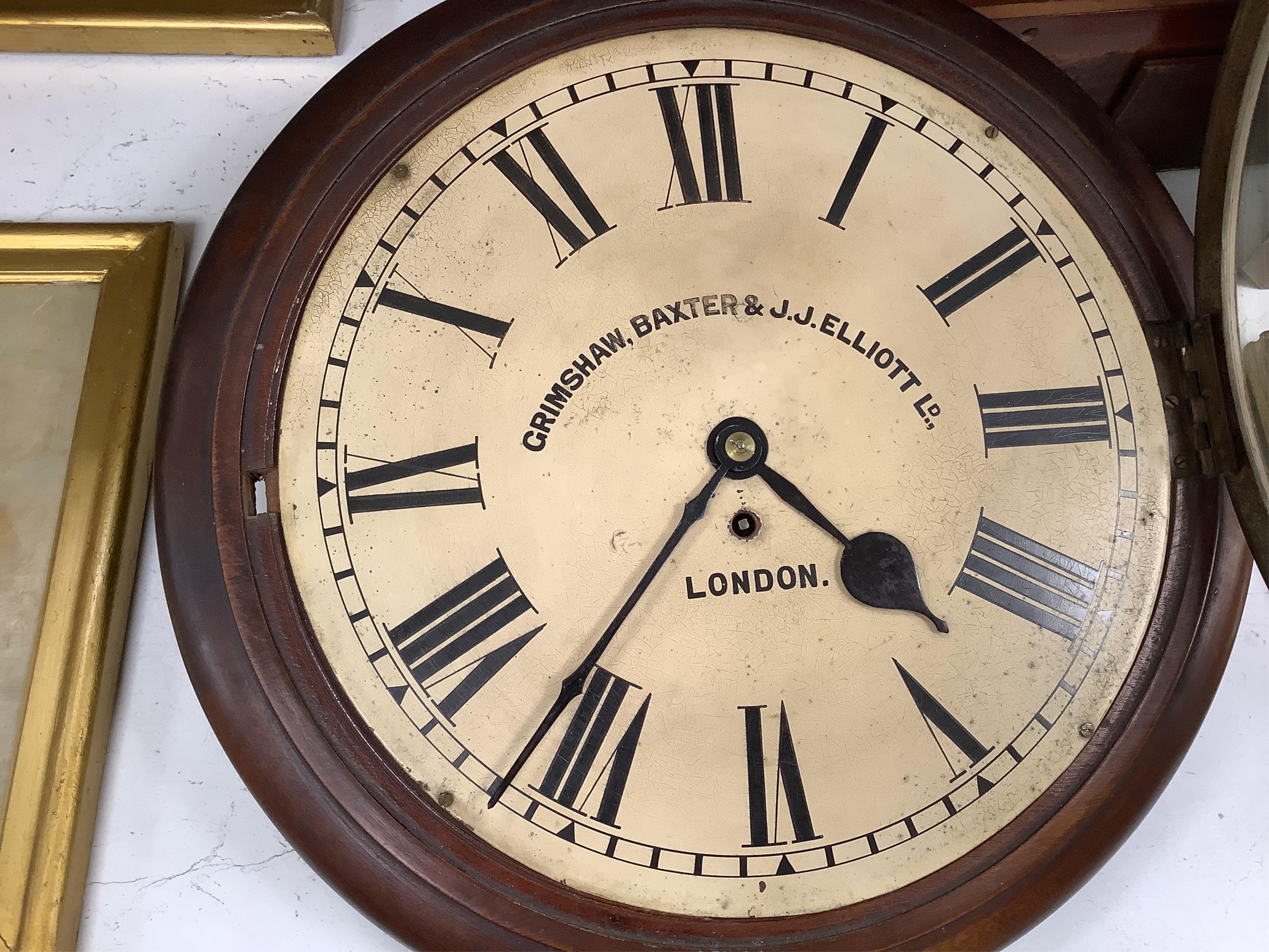 A Victorian Grimshaw, Baxter & JJ Elliottt Ltd, London, mahogany fusee wall timepiece. 46cm diameter. Condition - face crazed in places, unknown if working